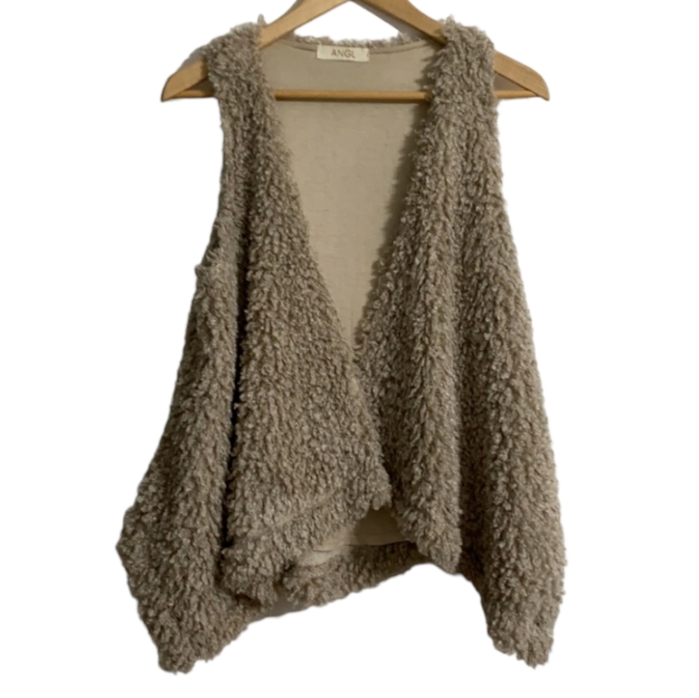 Angl lined Khaki vest shaggy teddy soft texture